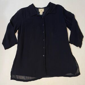 April Cornell Black Button-Down Women's Pintuck Shirt sz L